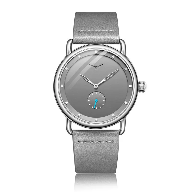 Men's quartz wristwatch 41mm stainless steel case black leather face Hardlex crystal