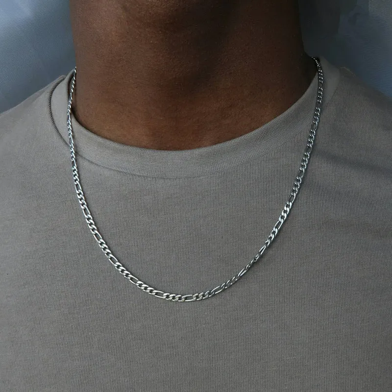 Men's alloy geometric necklace in gold finish, 50cm length, on a flat surface