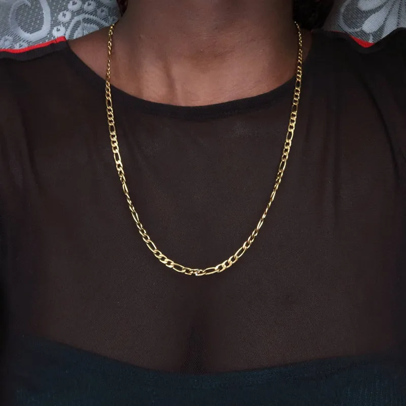 Men's alloy geometric necklace in gold finish, 50cm length, on a flat surface