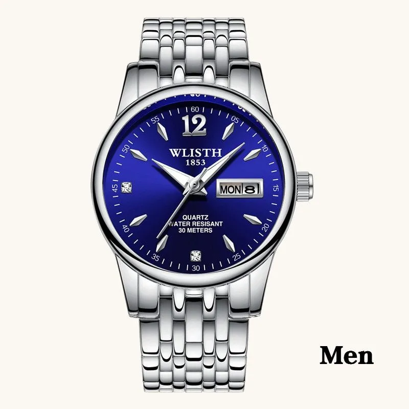 WLISTH women rose gold stainless steel dress watch with 25mm case, luminous hands, and week date display on a light background