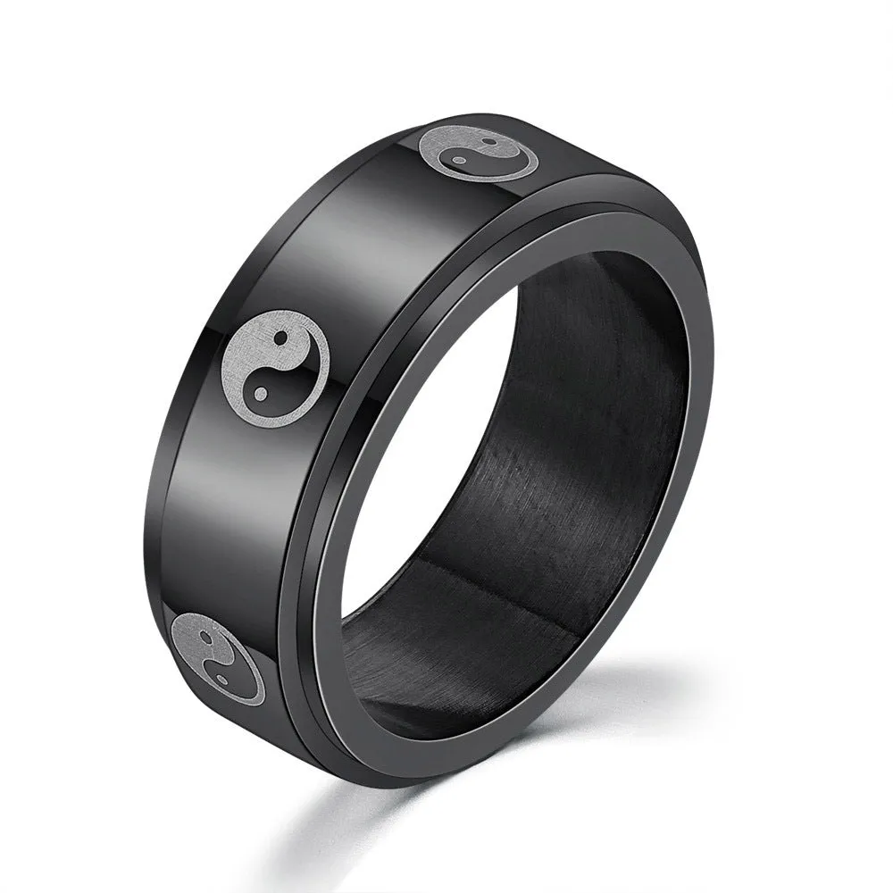 Men's titanium steel hip hop simplicity ring blue rose gold electroplated polished Korean style size 07-11