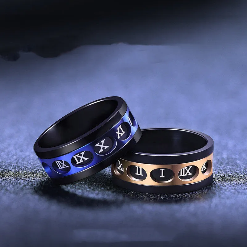Men's titanium steel hip hop simplicity ring blue rose gold electroplated polished Korean style size 07-11