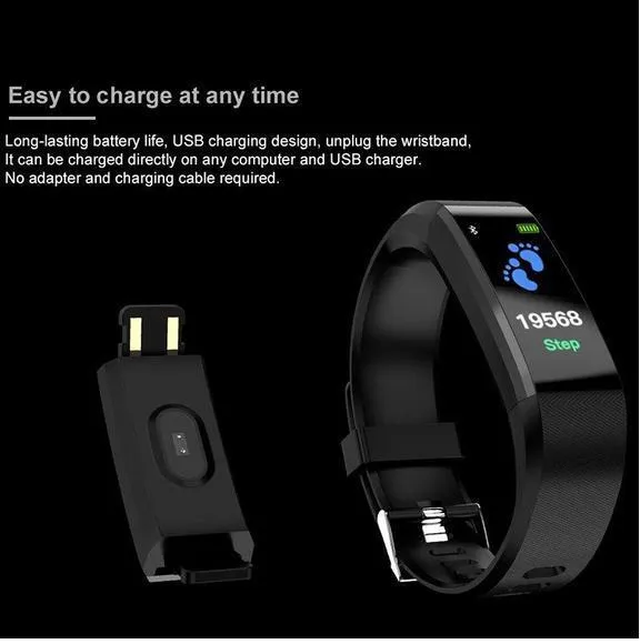 ID115Plus smart bracelet with OLED touch screen and heart rate monitor in black colour