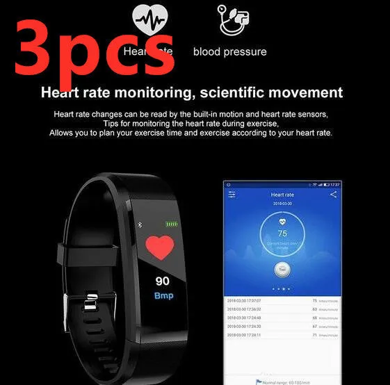 ID115Plus smart bracelet with OLED touch screen and heart rate monitor in black colour