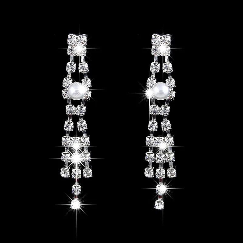 Fashion OL bridal jewellery set with claw chain pearl rhinestone necklace and drop earrings on polished alloy metal