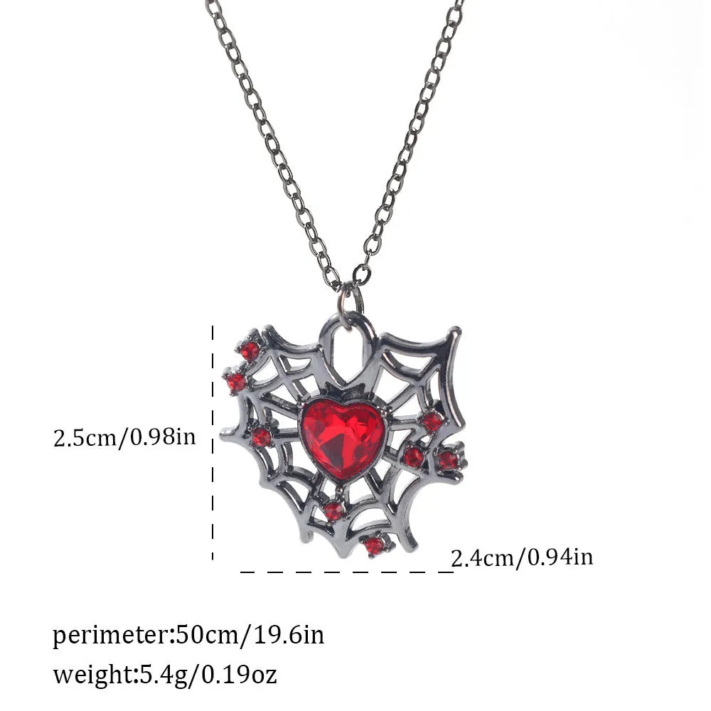 Gothic zinc alloy necklace with electroplated bat and spider pendant designs for Halloween.