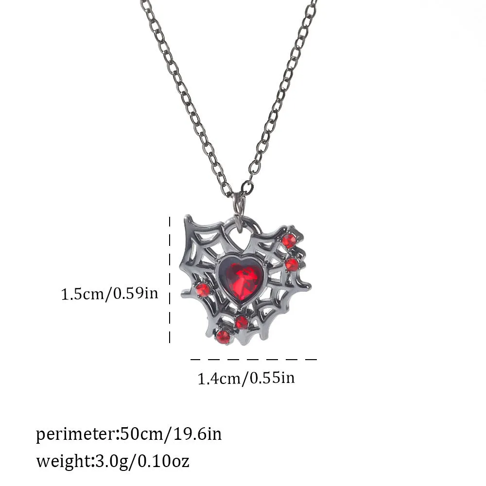 Gothic zinc alloy necklace with electroplated bat and spider pendant designs for Halloween.