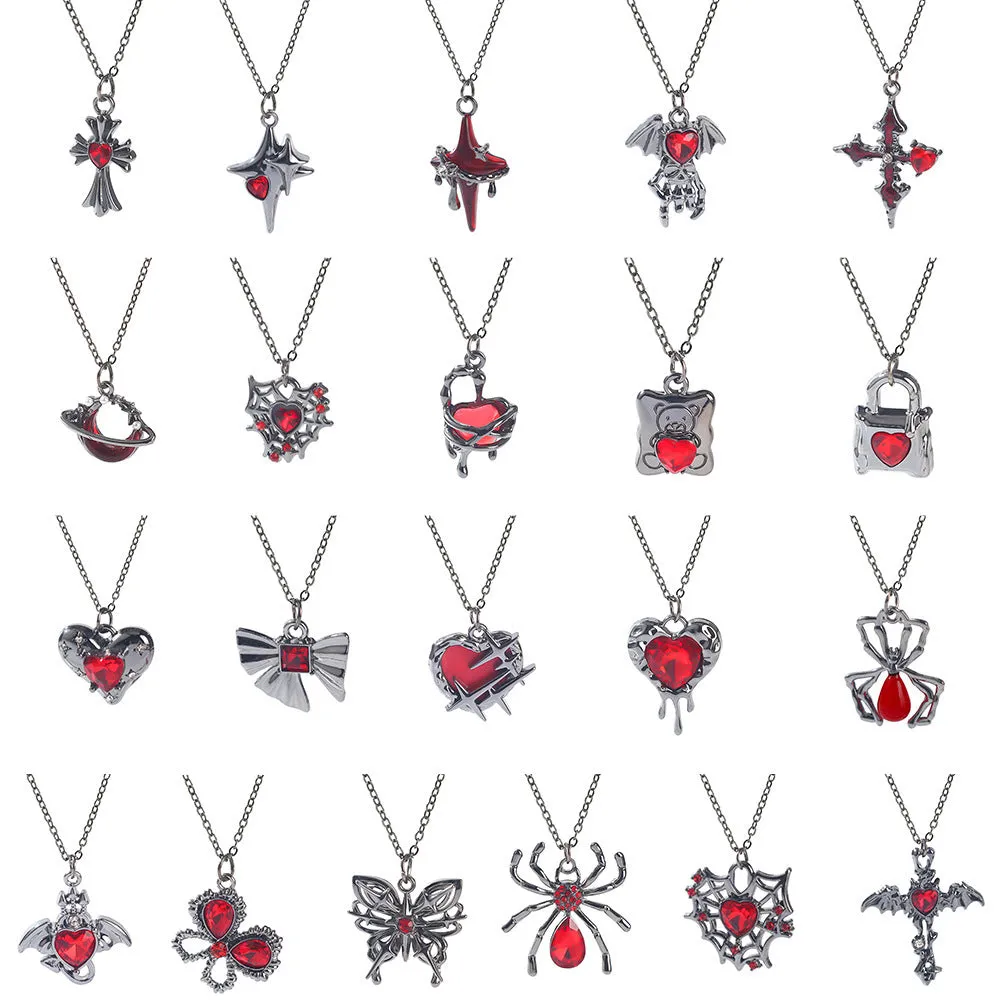 Gothic zinc alloy necklace with electroplated bat and spider pendant designs for Halloween.