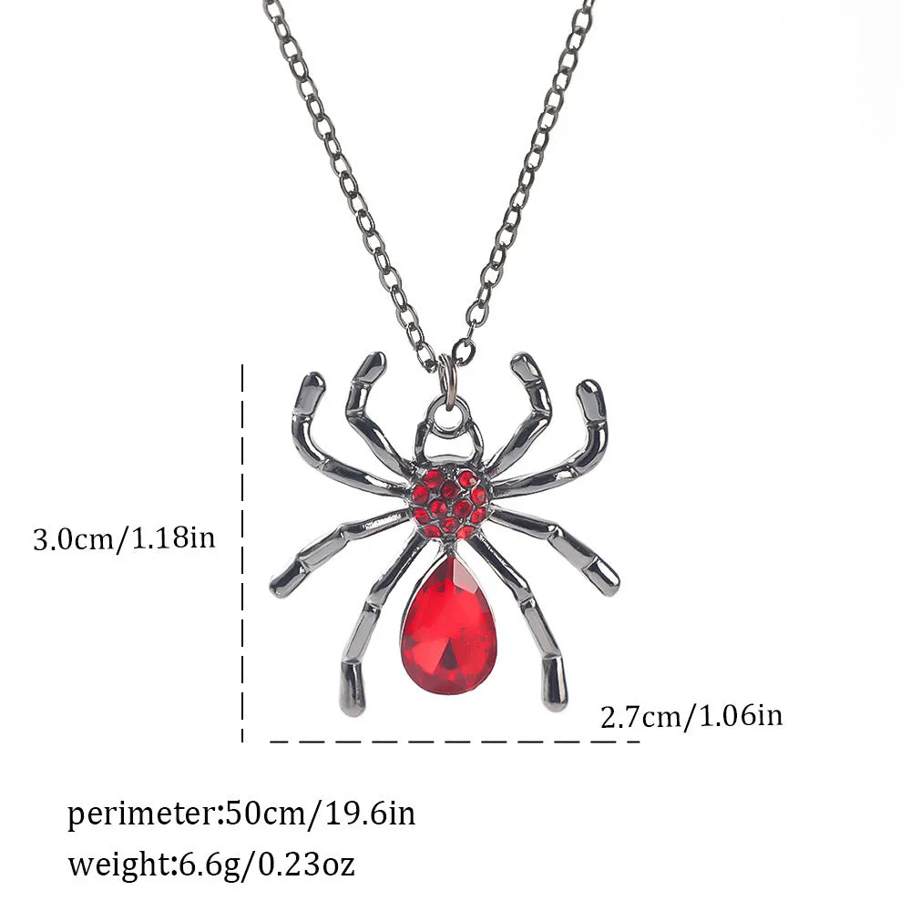 Gothic zinc alloy necklace with electroplated bat and spider pendant designs for Halloween.