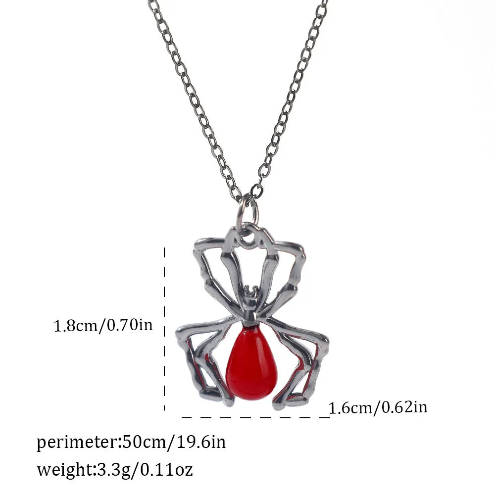Gothic zinc alloy necklace with electroplated bat and spider pendant designs for Halloween.