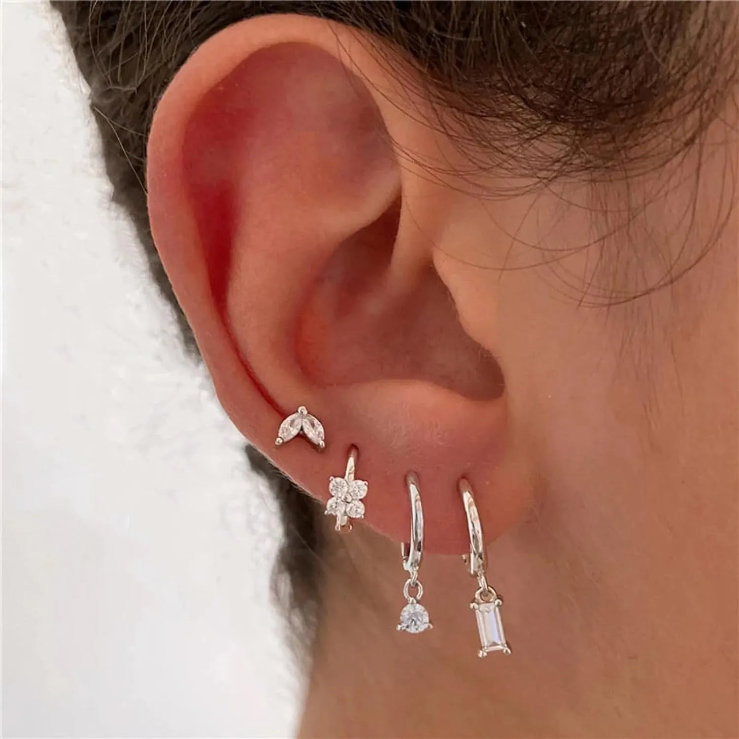 Copper geometric square earrings with zircon detailing in gold or silver finish