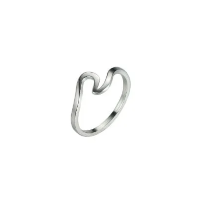 Wavy geometric couple ring in zinc alloy, glossy finish, available in gold, silver, rose gold