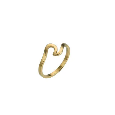 Wavy geometric couple ring in zinc alloy, glossy finish, available in gold, silver, rose gold