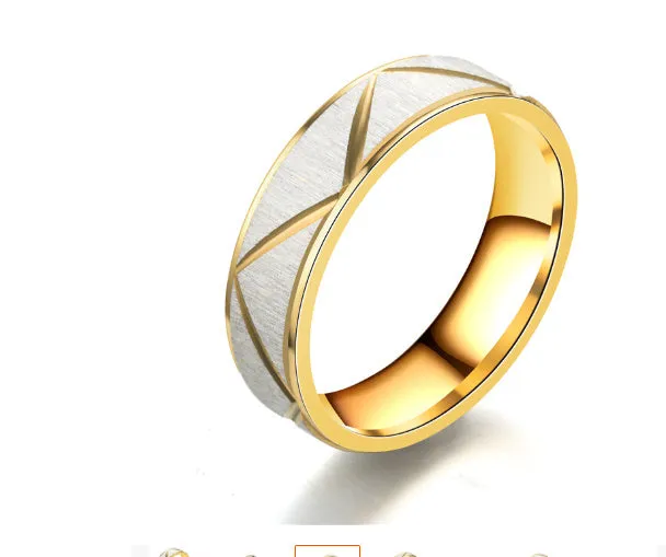 24K gold plated stainless steel couple ring with hand-polished finish in 6mm face width