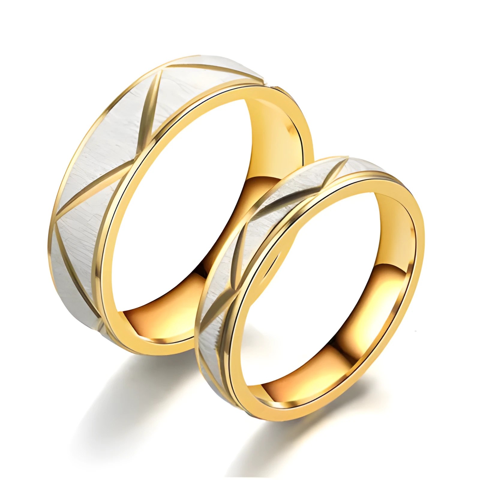 24K gold plated stainless steel couple ring with hand-polished finish in 6mm face width