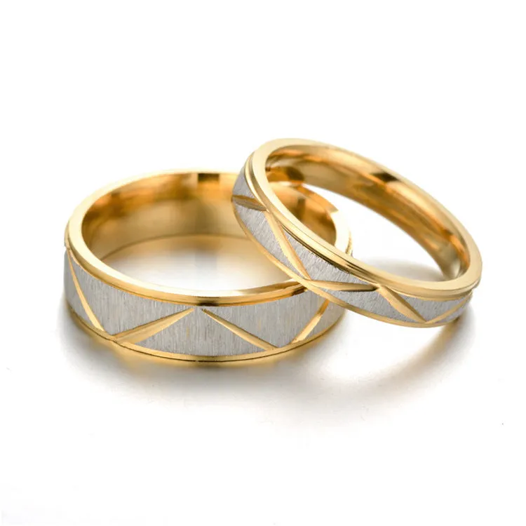24K gold plated stainless steel couple ring with hand-polished finish in 6mm face width