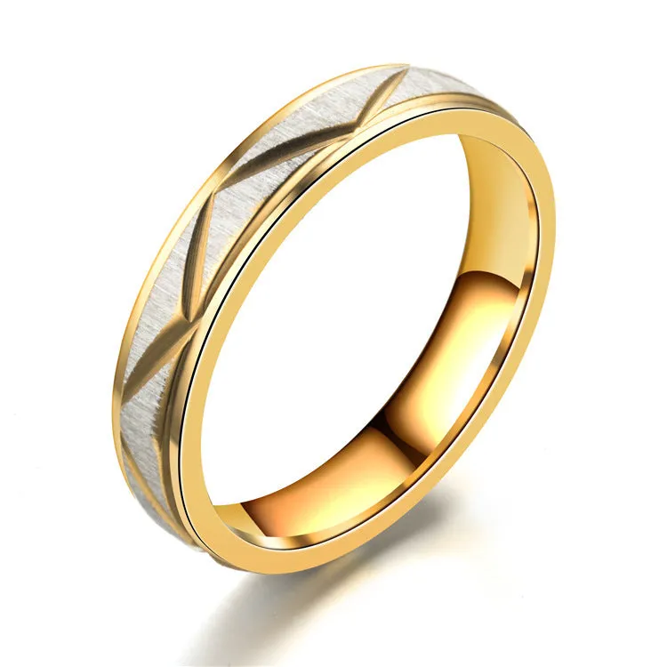 24K gold plated stainless steel couple ring with hand-polished finish in 6mm face width