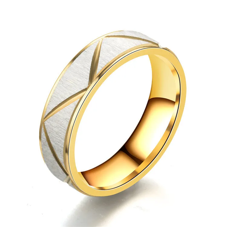 24K gold plated stainless steel couple ring with hand-polished finish in 6mm face width