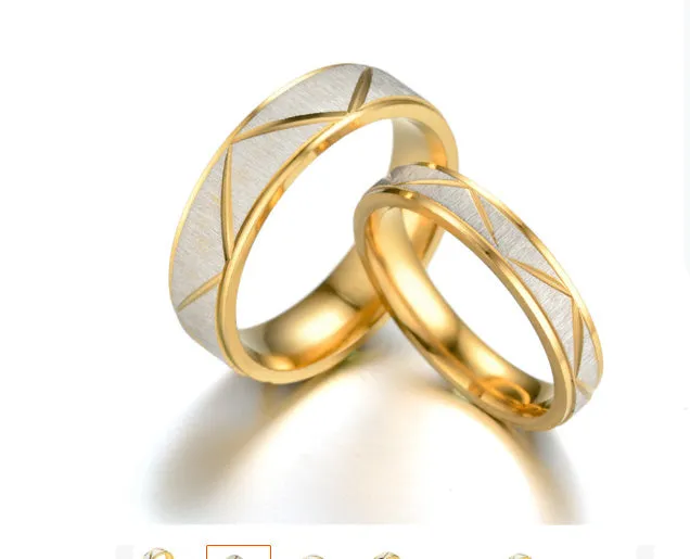 24K gold plated stainless steel couple ring with hand-polished finish in 6mm face width