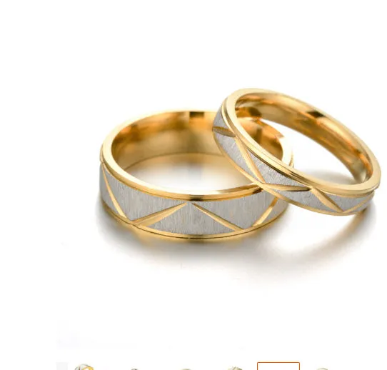 24K gold plated stainless steel couple ring with hand-polished finish in 6mm face width
