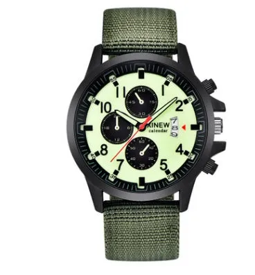 Men's nylon band military sports watch with 4.2cm dial and black face on display