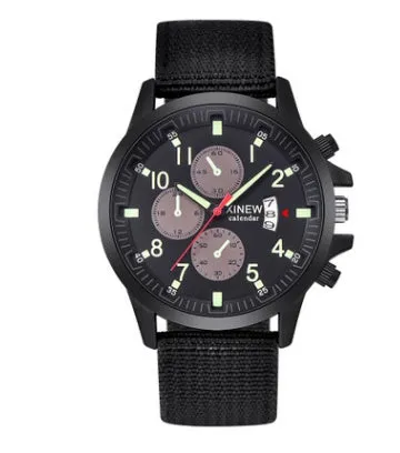 Men's nylon band military sports watch with 4.2cm dial and black face on display