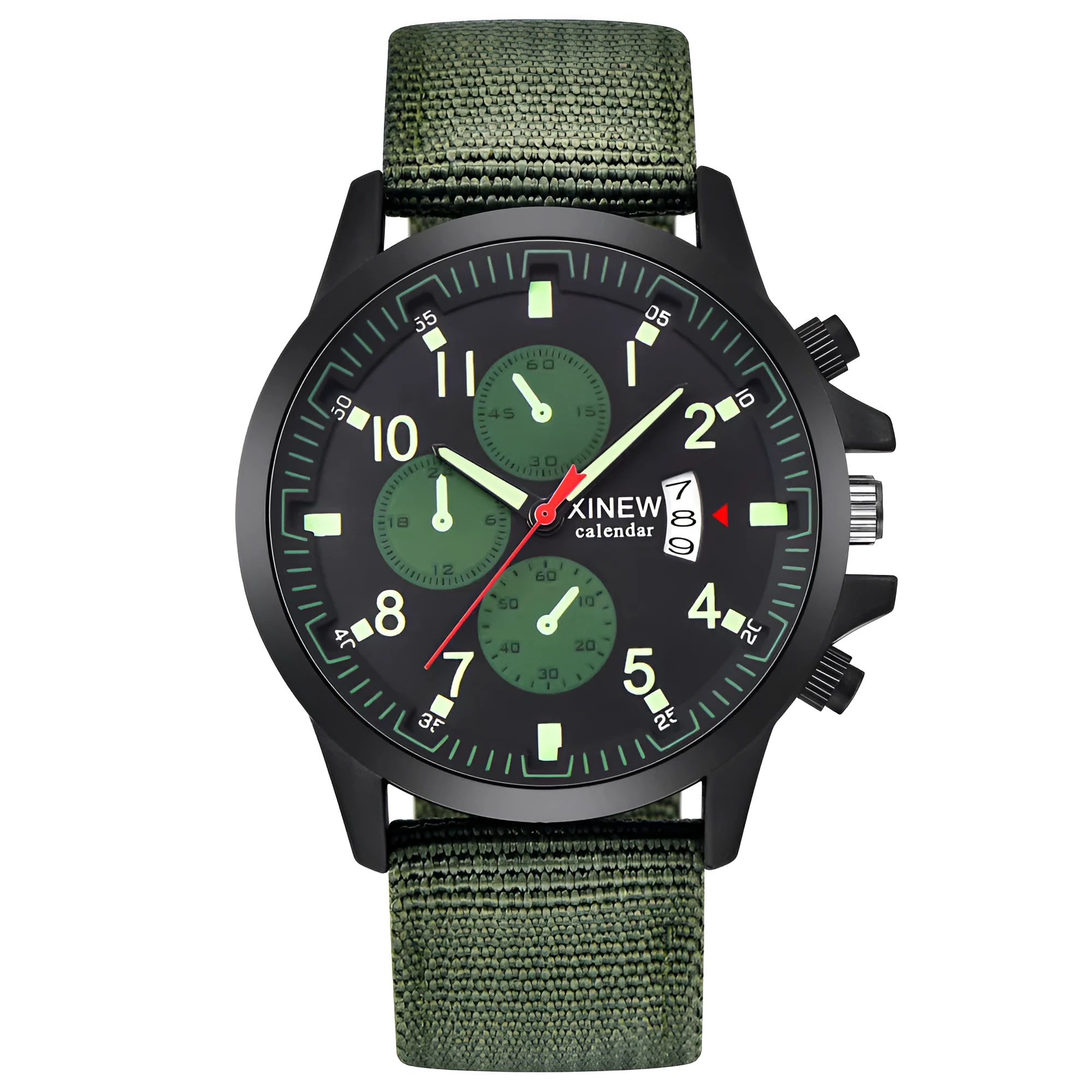 Men's nylon band military sports watch with 4.2cm dial and black face on display