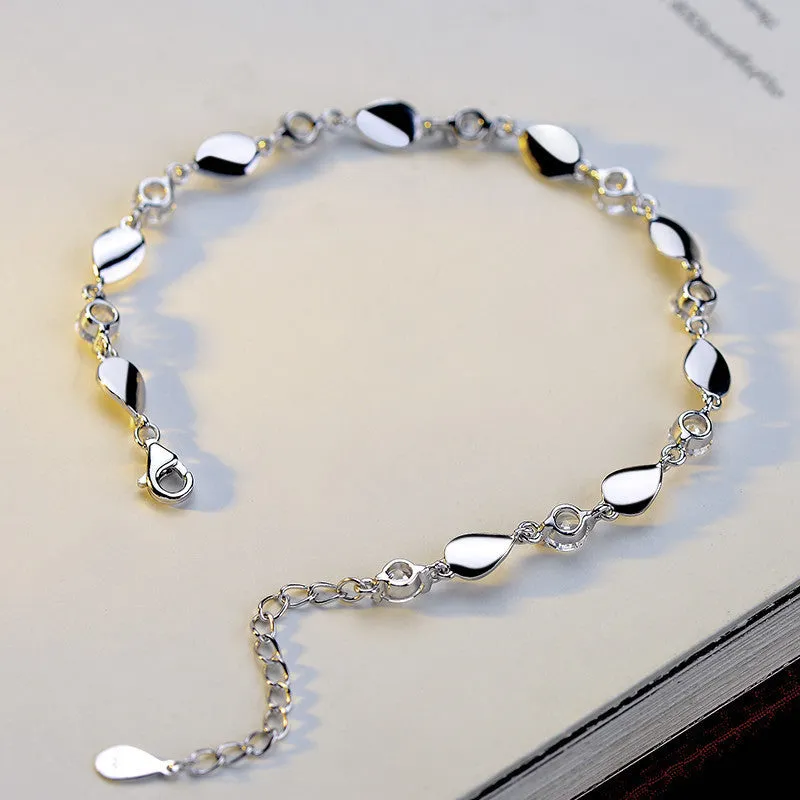 Diamond-encrusted 925 sterling silver bracelet with AAA+ zircon stones, bright white and silver, adjustable chain tail