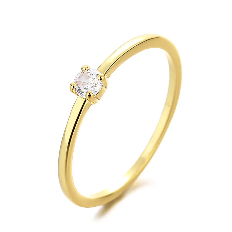 Geometric copper women's ring with single diamond in circle design, shown in available colours.