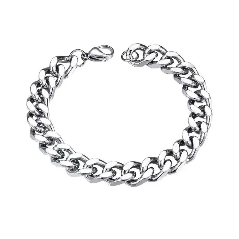 Silver titanium steel Cuban chain bracelet 21cm circumference 9mm width unisex