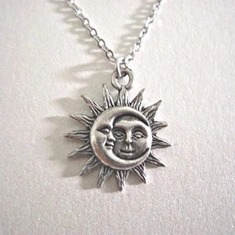 Sun moon pendant necklace for women, geometric alloy choker in gold finish, adjustable 21-50cm circumference