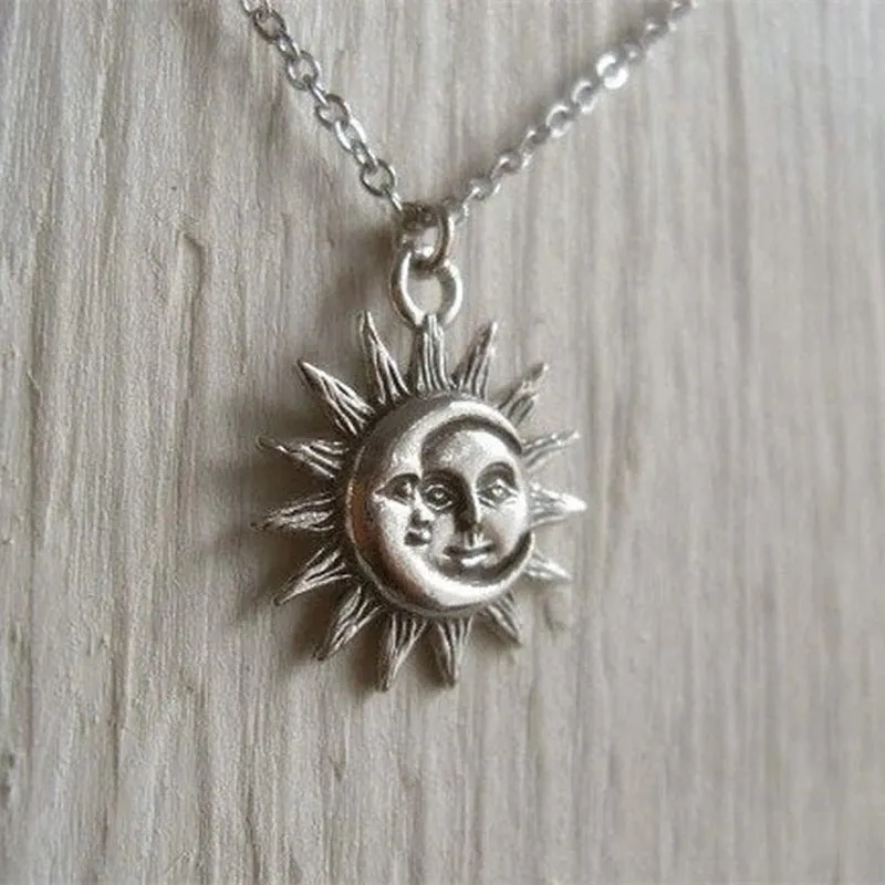 Sun moon pendant necklace for women, geometric alloy choker in gold finish, adjustable 21-50cm circumference