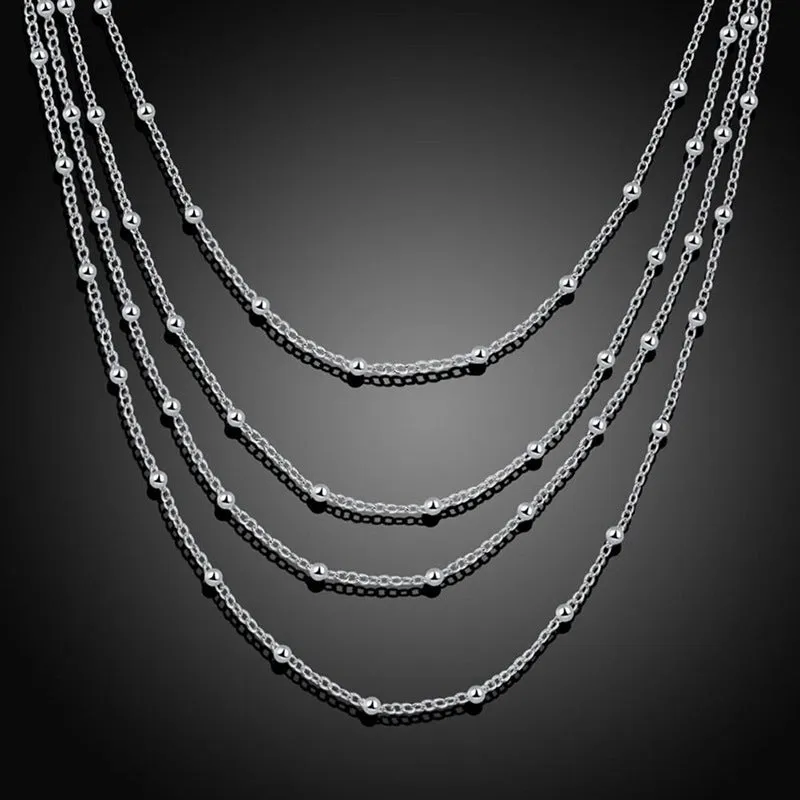Electroplated silver copper bead necklace with 925 silver pendant and snake bone chain