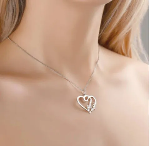 Personalised double heart necklace in stainless steel with custom name engraving on 45cm chain