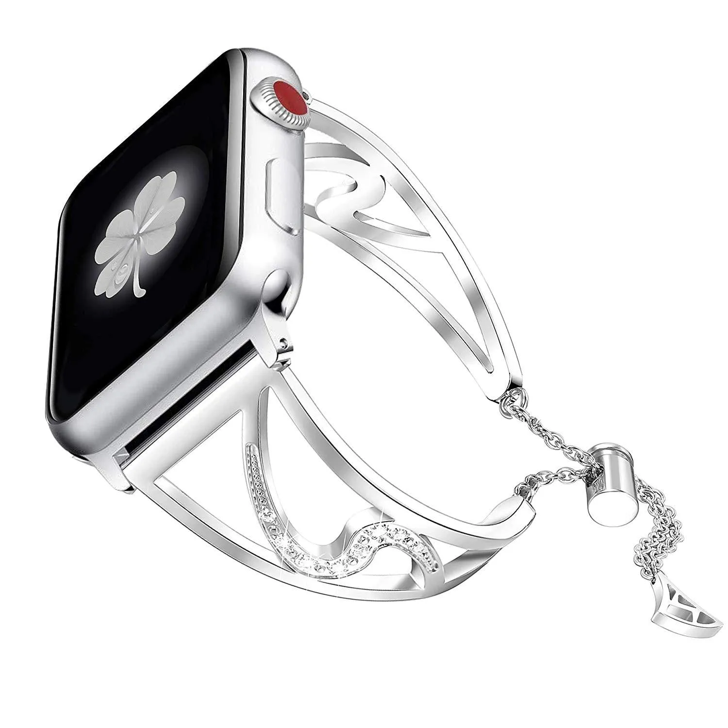Retro gold 316L stainless steel S-shaped watch strap for Apple Watch with hand-inlaid crystals