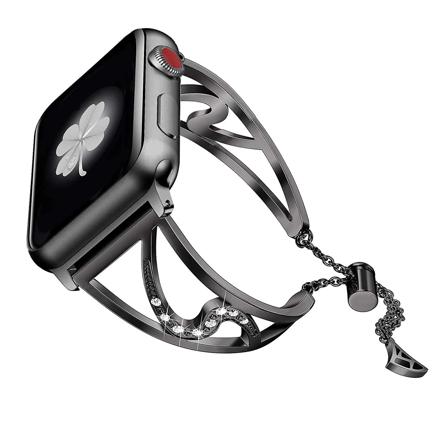 Retro gold 316L stainless steel S-shaped watch strap for Apple Watch with hand-inlaid crystals