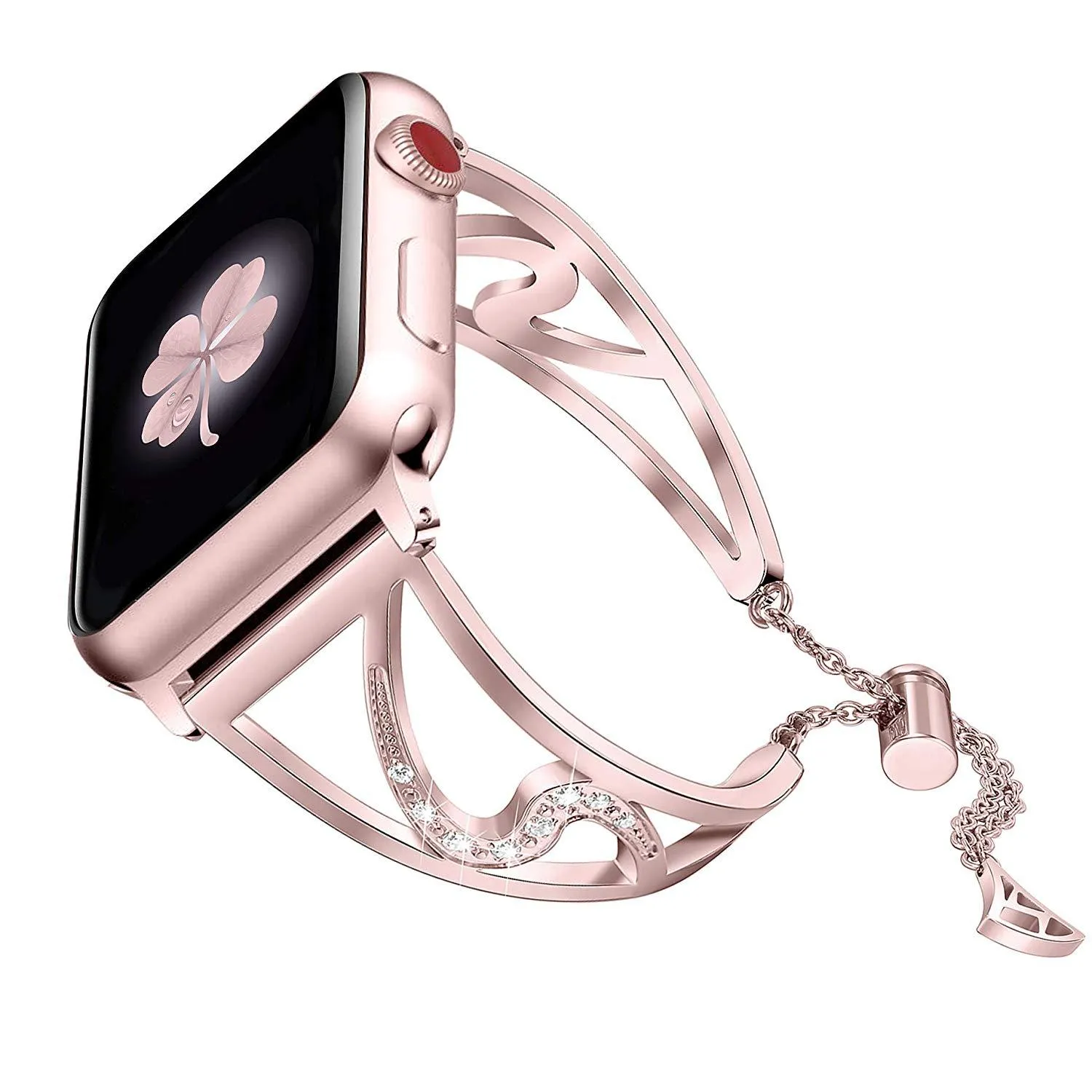 Retro gold 316L stainless steel S-shaped watch strap for Apple Watch with hand-inlaid crystals