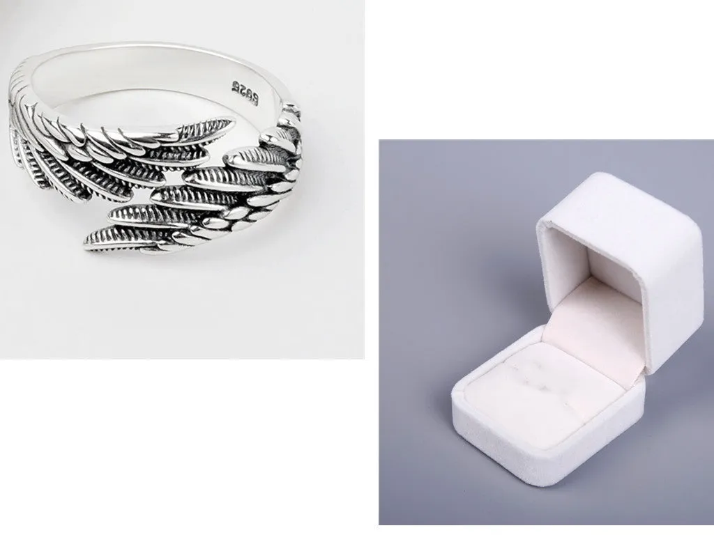 Love couple plain silver ring set with angel wings vintage finish and bracelet