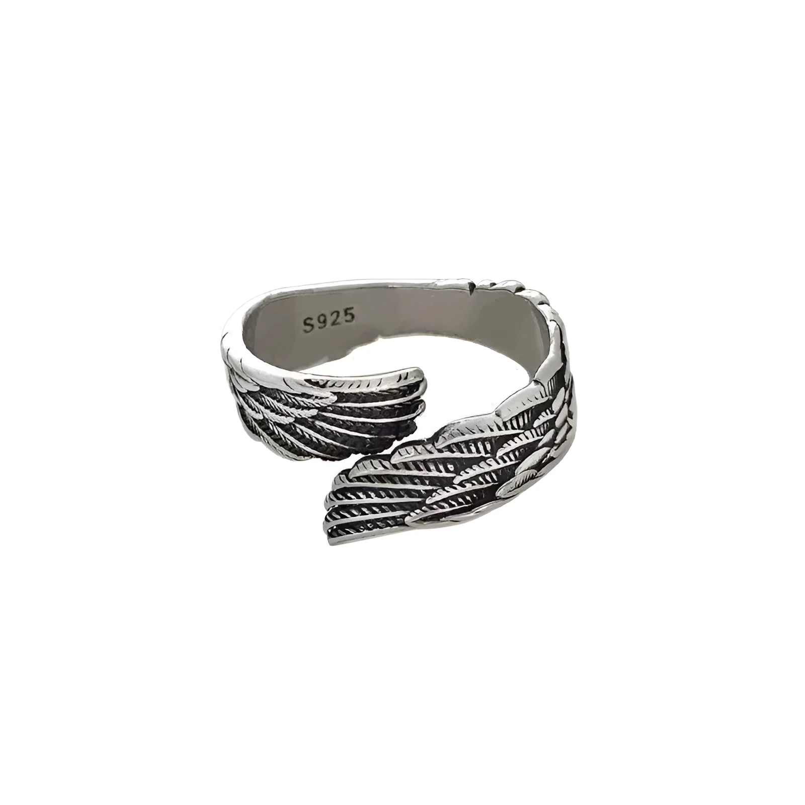 Love couple plain silver ring set with angel wings vintage finish and bracelet
