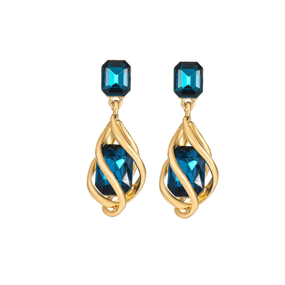Retro creative fashion emerald women's stud earrings in irregular alloy design, one pair on display