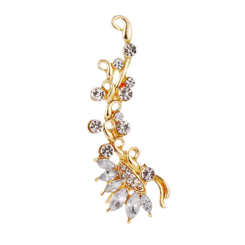 Gold Full Crystal Butterfly Flower ear clip with alloy and artificial gemstone inlay