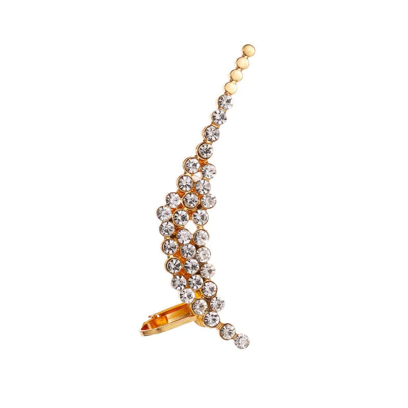 Gold Full Crystal Butterfly Flower ear clip with alloy and artificial gemstone inlay