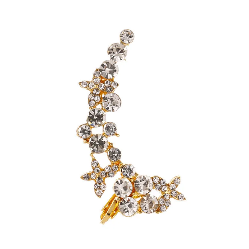 Gold Full Crystal Butterfly Flower ear clip with alloy and artificial gemstone inlay