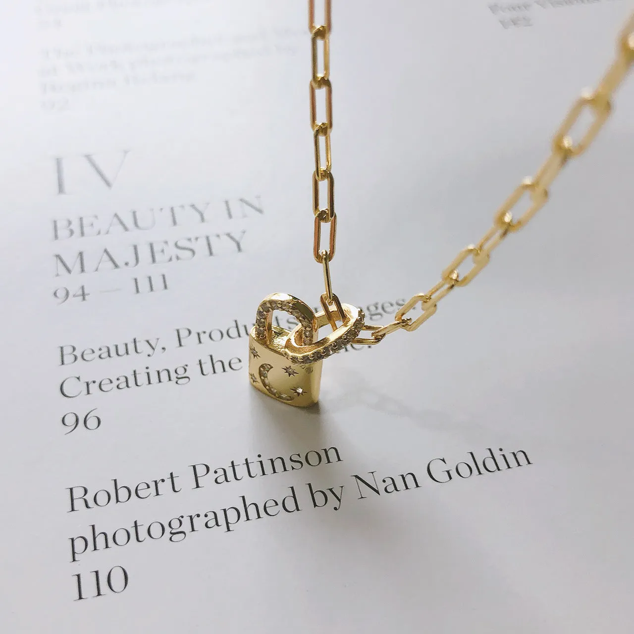 Sterling silver 18k gold geometric lock pendant short neck chain for women