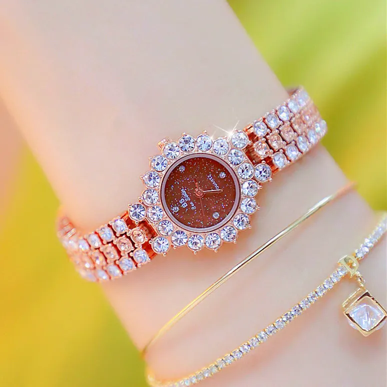Women's multicolour quartz watch with stainless steel bracelet, alloy case, 8mm thickness