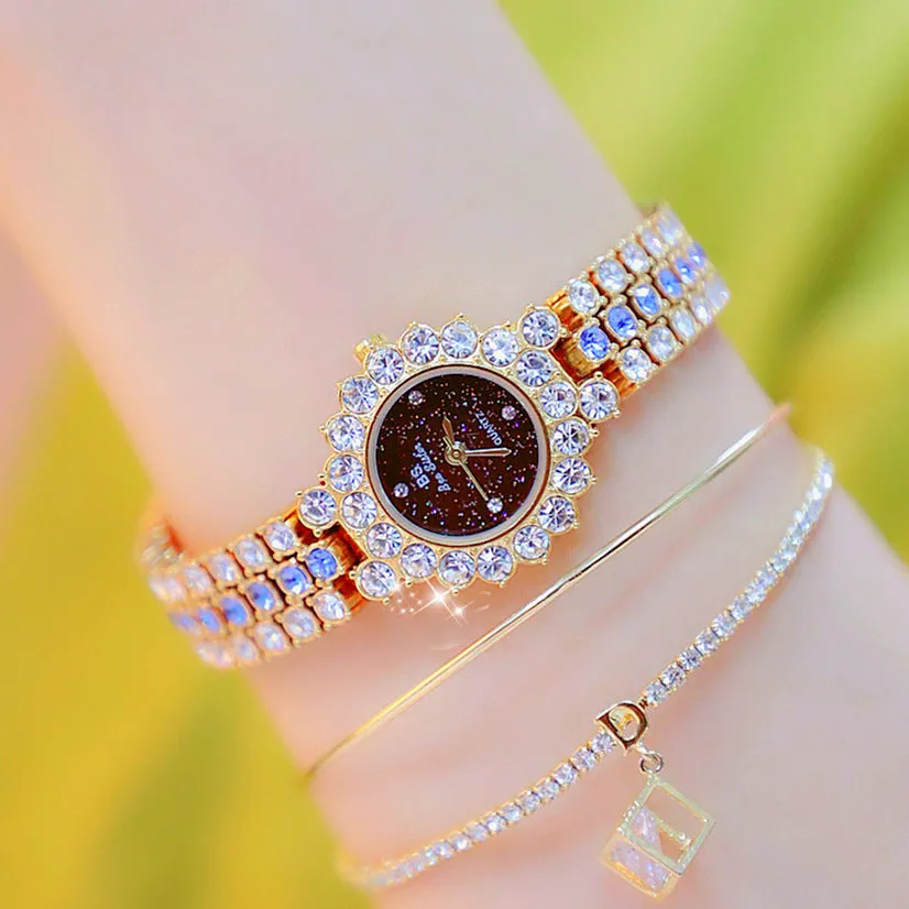 Women's multicolour quartz watch with stainless steel bracelet, alloy case, 8mm thickness