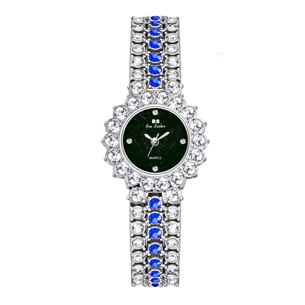 Women's multicolour quartz watch with stainless steel bracelet, alloy case, 8mm thickness
