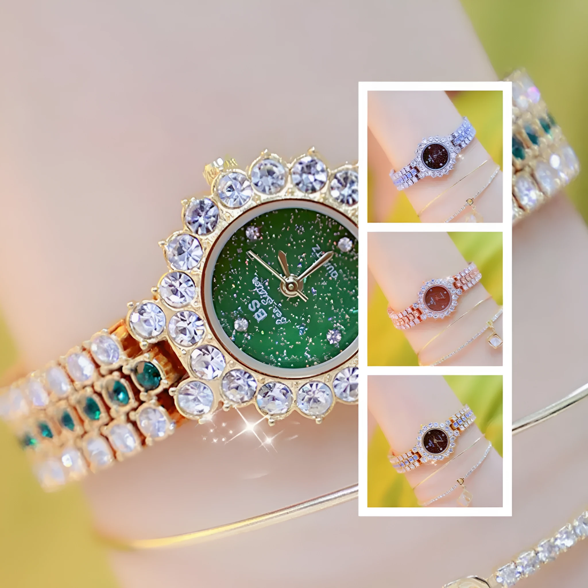 Women's multicolour quartz watch with stainless steel bracelet, alloy case, 8mm thickness