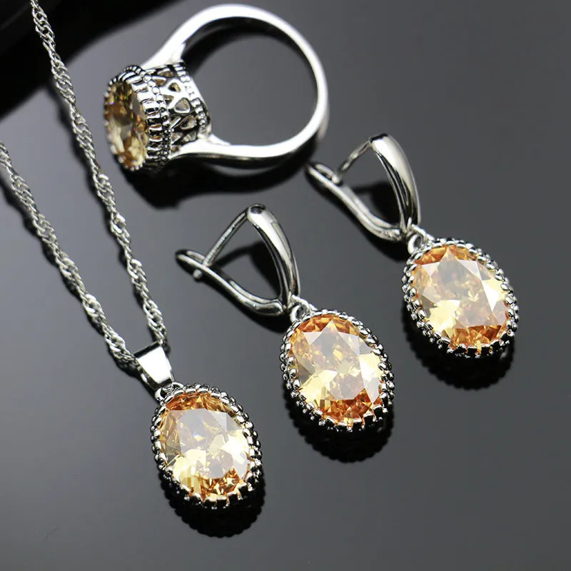 AAA grade zircon bridal jewellery set with earrings, necklace, and bracelet in a choice of 12 colours