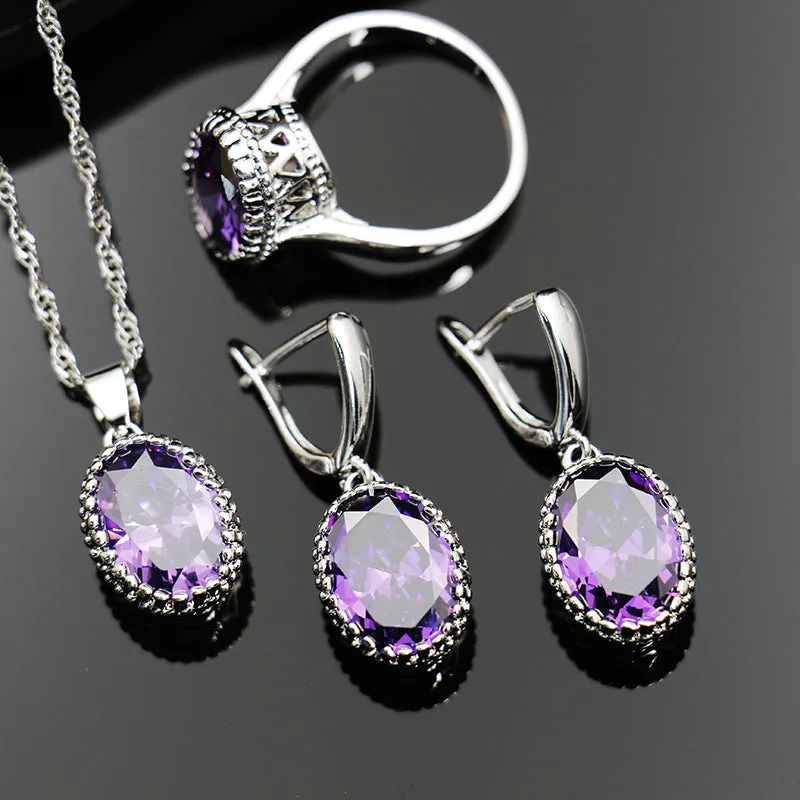 AAA grade zircon bridal jewellery set with earrings, necklace, and bracelet in a choice of 12 colours